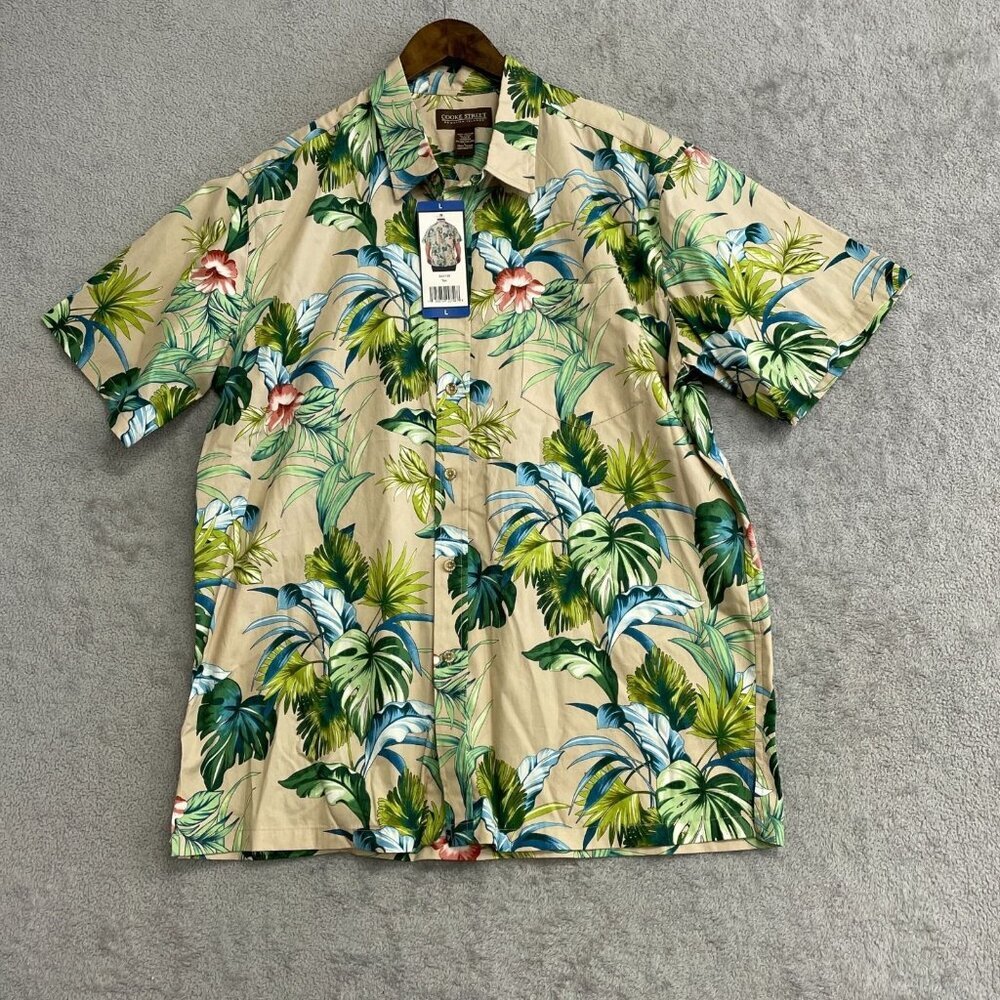 Cooke Street Men's L Hawaiian Tropical Floral Cotton Shirt Button Down N0689